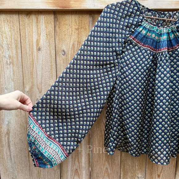 Doen Manzanita Blouse Size Medium 100% Silk Navy Blue Black Top Boho - Picture 7 of 17